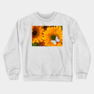 Beautiful White Butterfly On Sunflower Crewneck Sweatshirt